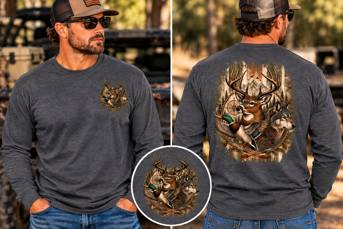 Buck Wolf Mallard Duck Long Sleeve T-Shirt