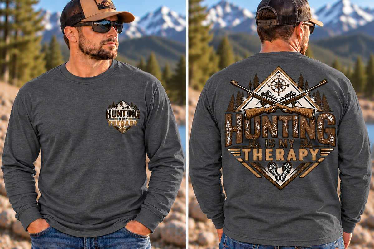Hunting is My Therapy - Outdoor Hunting Graphic Long Sleeve T-Shirt