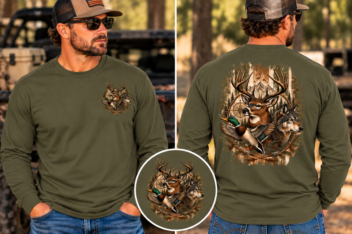 Buck Wolf Mallard Duck Long Sleeve T-Shirt