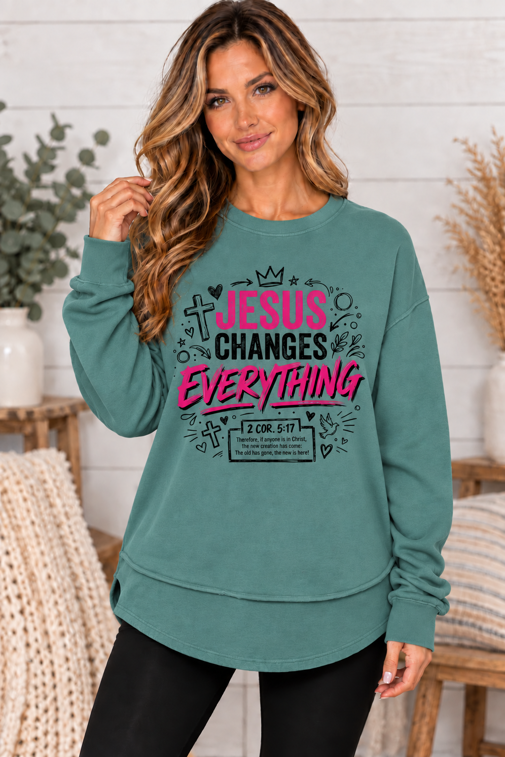Jesus Changes Everything - Christian Women's Fleece Crewneck Sweatshirt
