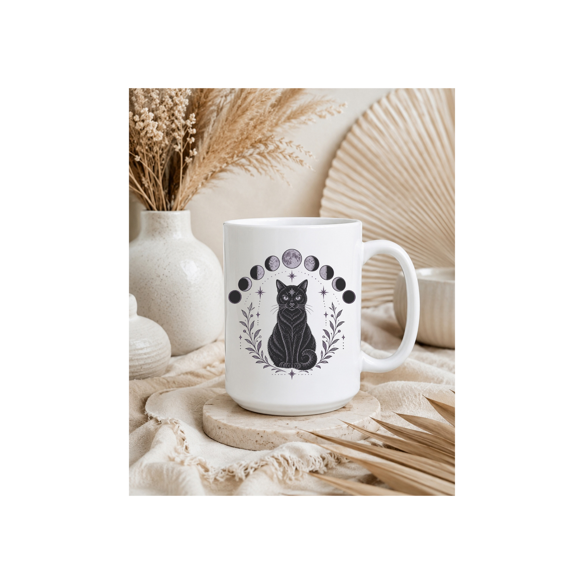 Moon Phase Cat Mug — Witchy Black Cat 15oz Coffee Mug