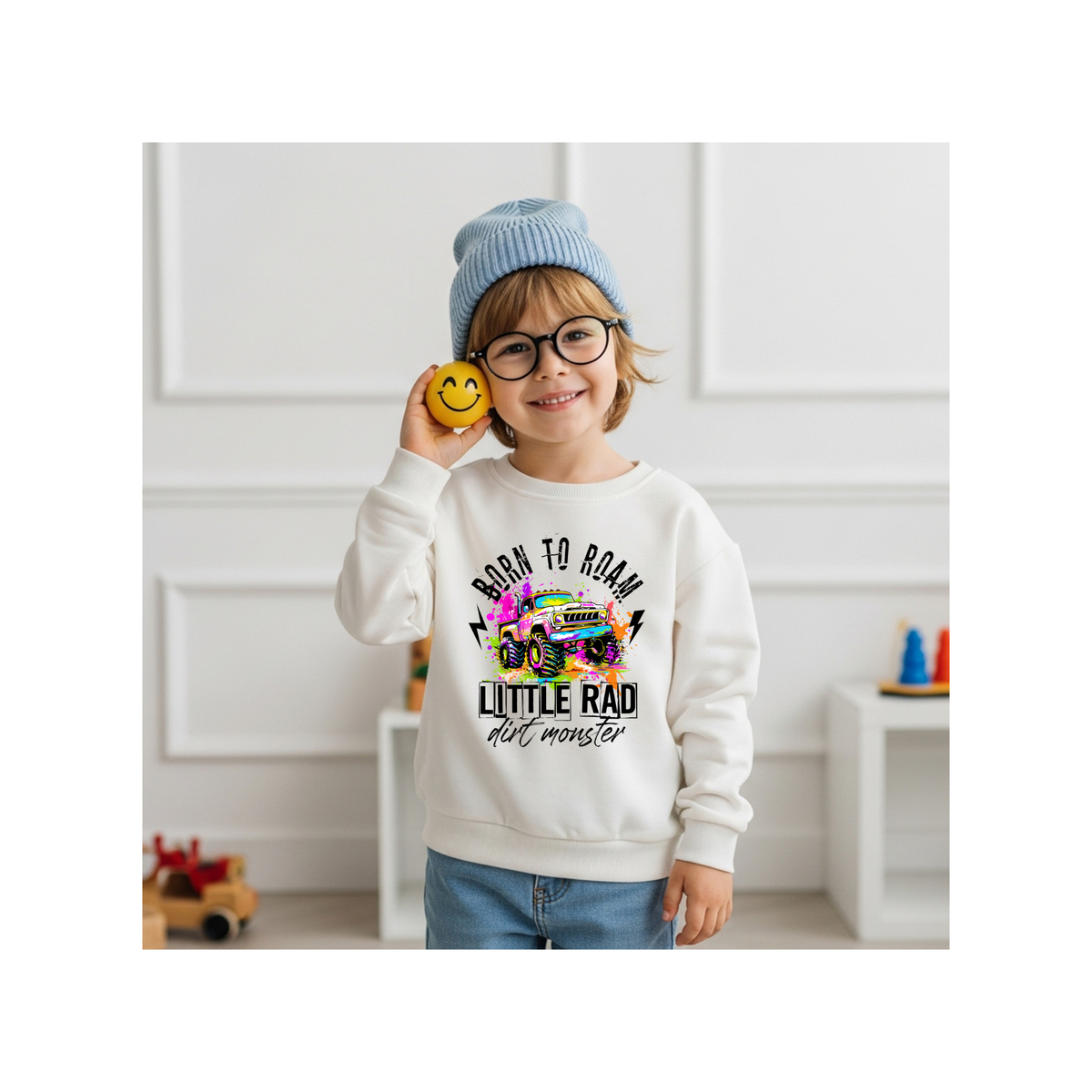 "Born to Roam" Little Rad Dirt Monster Monster Truck Crewneck Sweatshirt