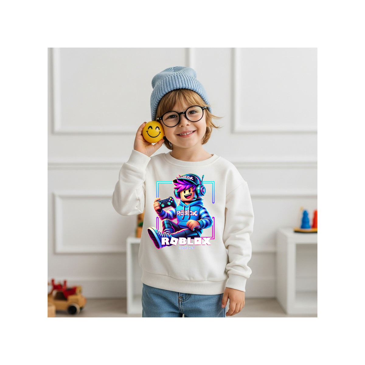 Roblox Neon Gamer Boy Pixel Youth Crewneck Sweatshirt