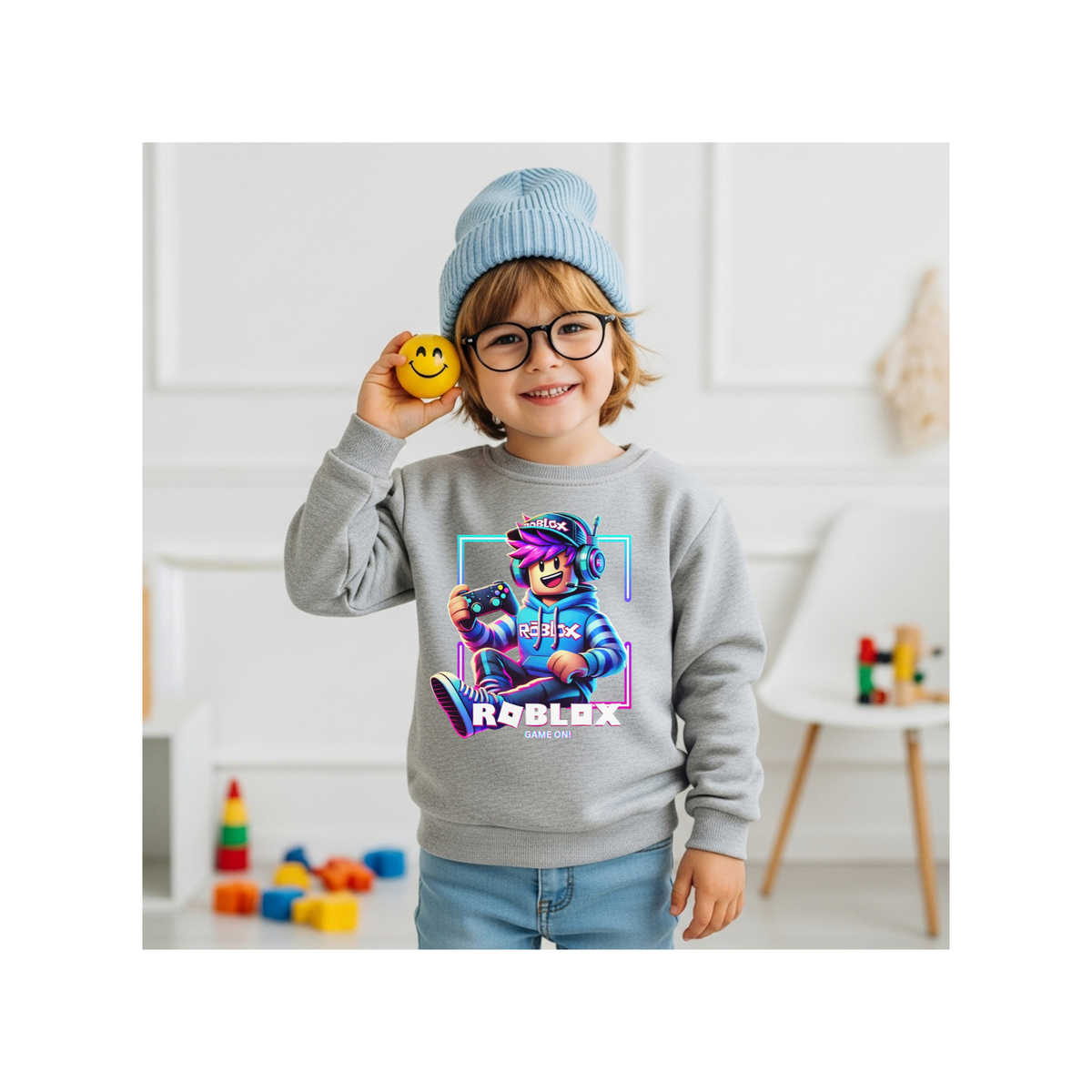 Roblox Neon Gamer Boy Pixel Youth Crewneck Sweatshirt