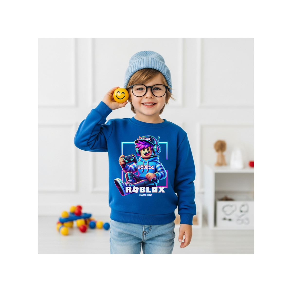 Roblox Neon Gamer Boy Pixel Youth Crewneck Sweatshirt
