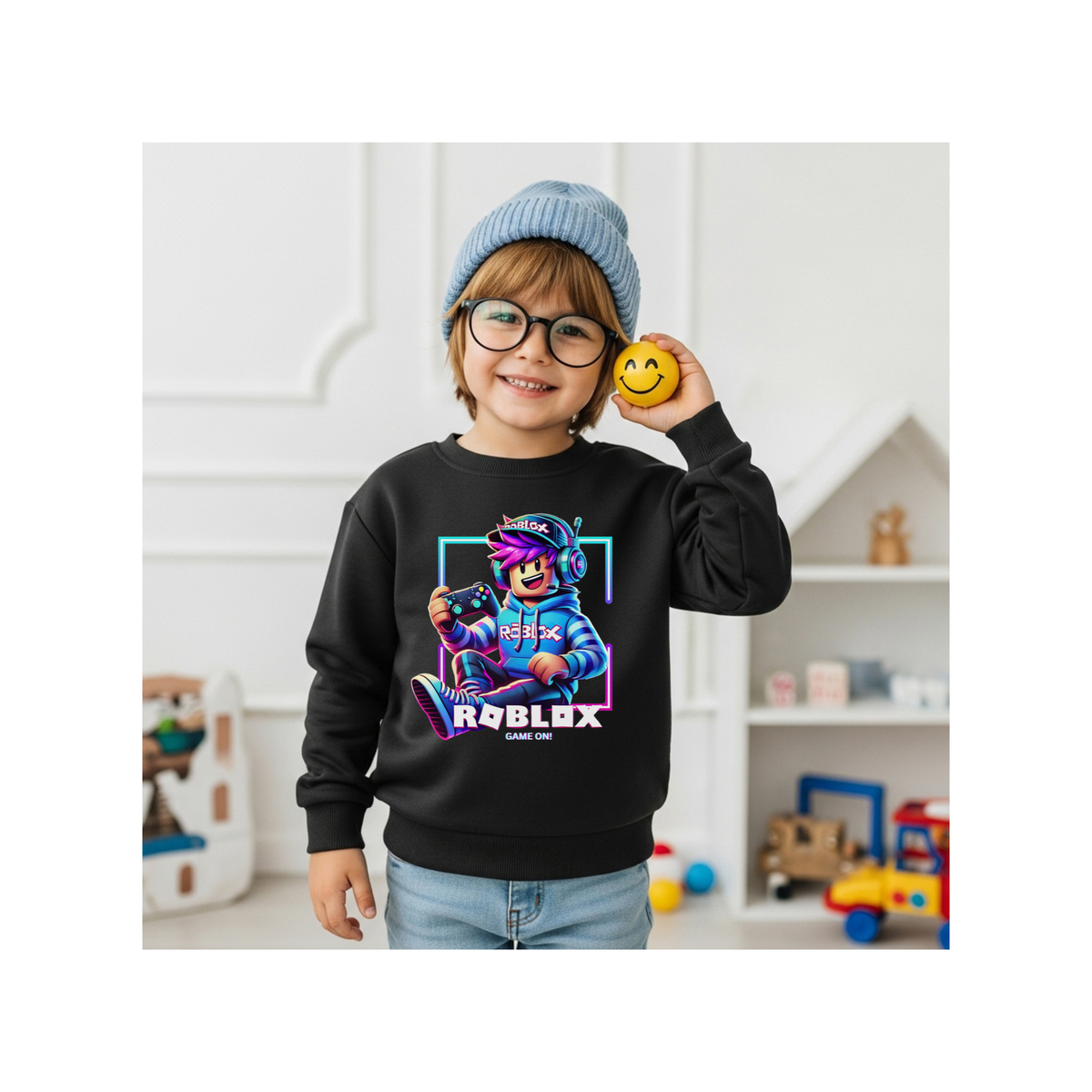 Roblox Neon Gamer Boy Pixel Youth Crewneck Sweatshirt