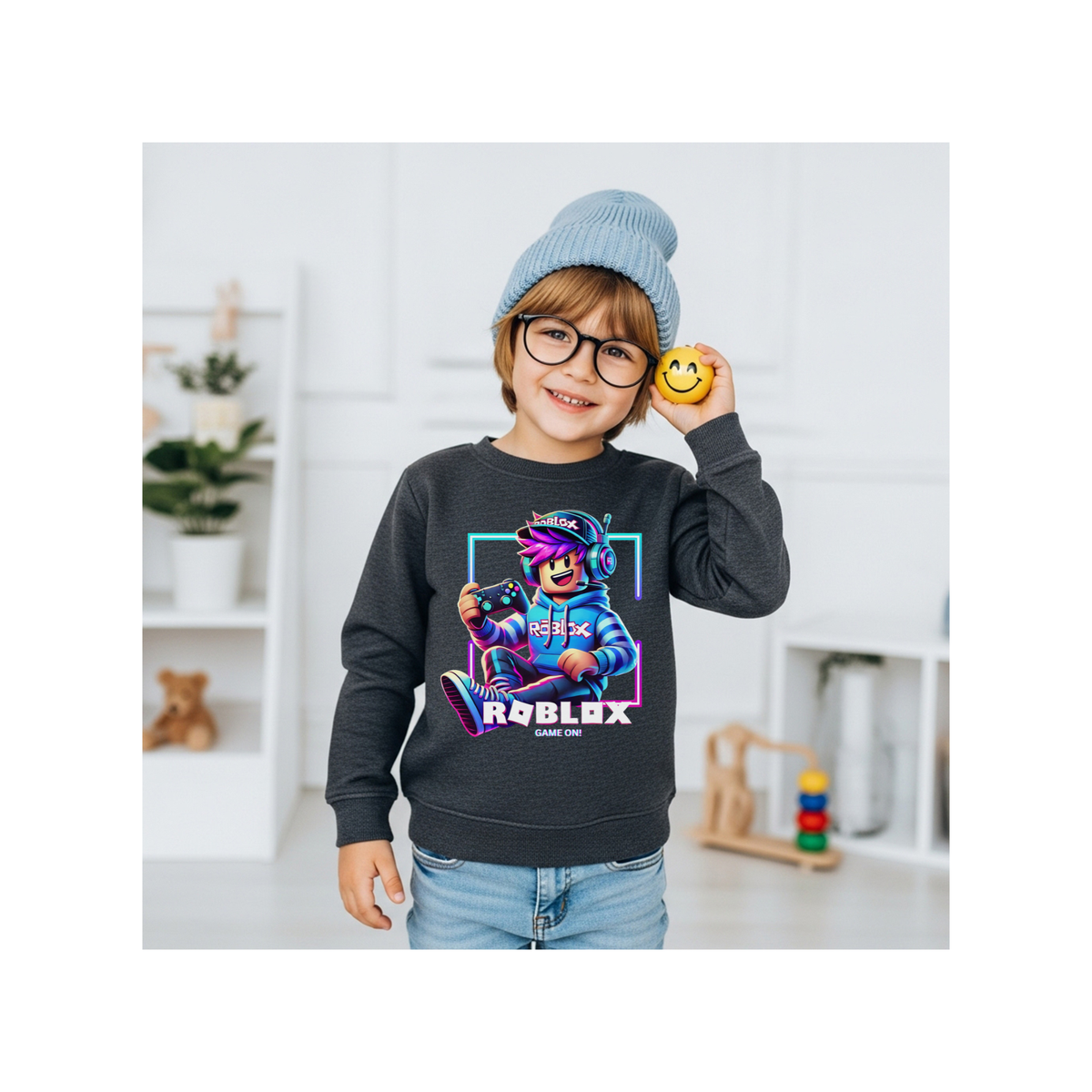 Roblox Neon Gamer Boy Pixel Youth Crewneck Sweatshirt