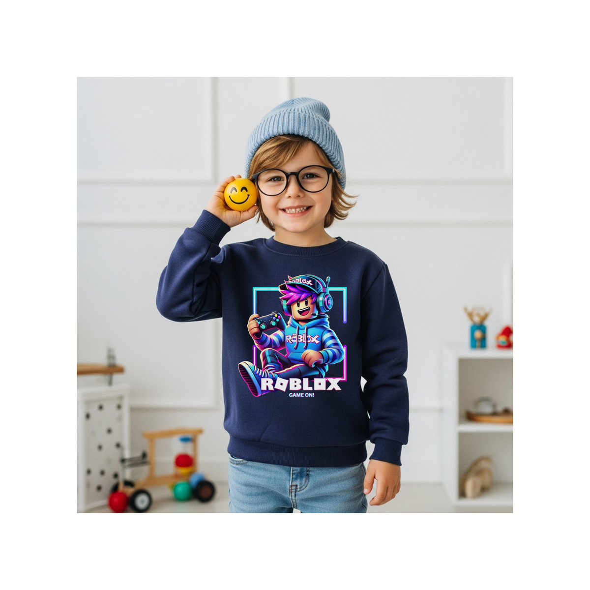 Roblox Neon Gamer Boy Pixel Youth Crewneck Sweatshirt