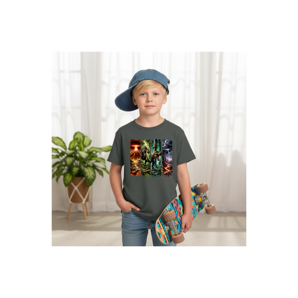 Jurassic Dino Volcano Forest Panels Graphic Tee Shirt – Ruckus & Roots
