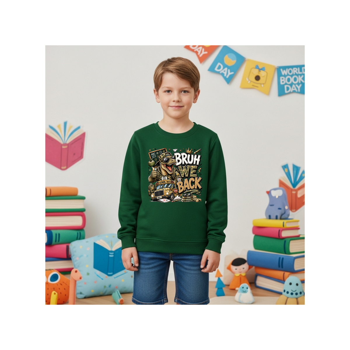 Bruh Back Dinosaur  — Funny Dino Graphic Kids Crewneck Sweatshirt