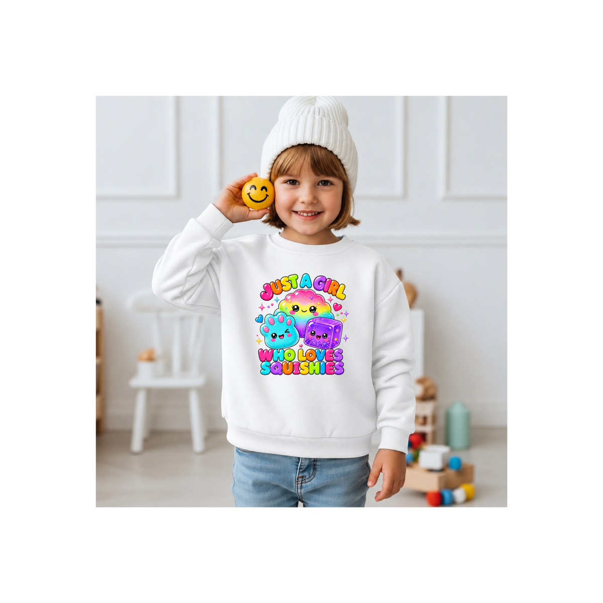 "Just A Girl Who Loves Squishies" Cute Kawaii Squeeze Toy Kids Crewneck Sweatshirt