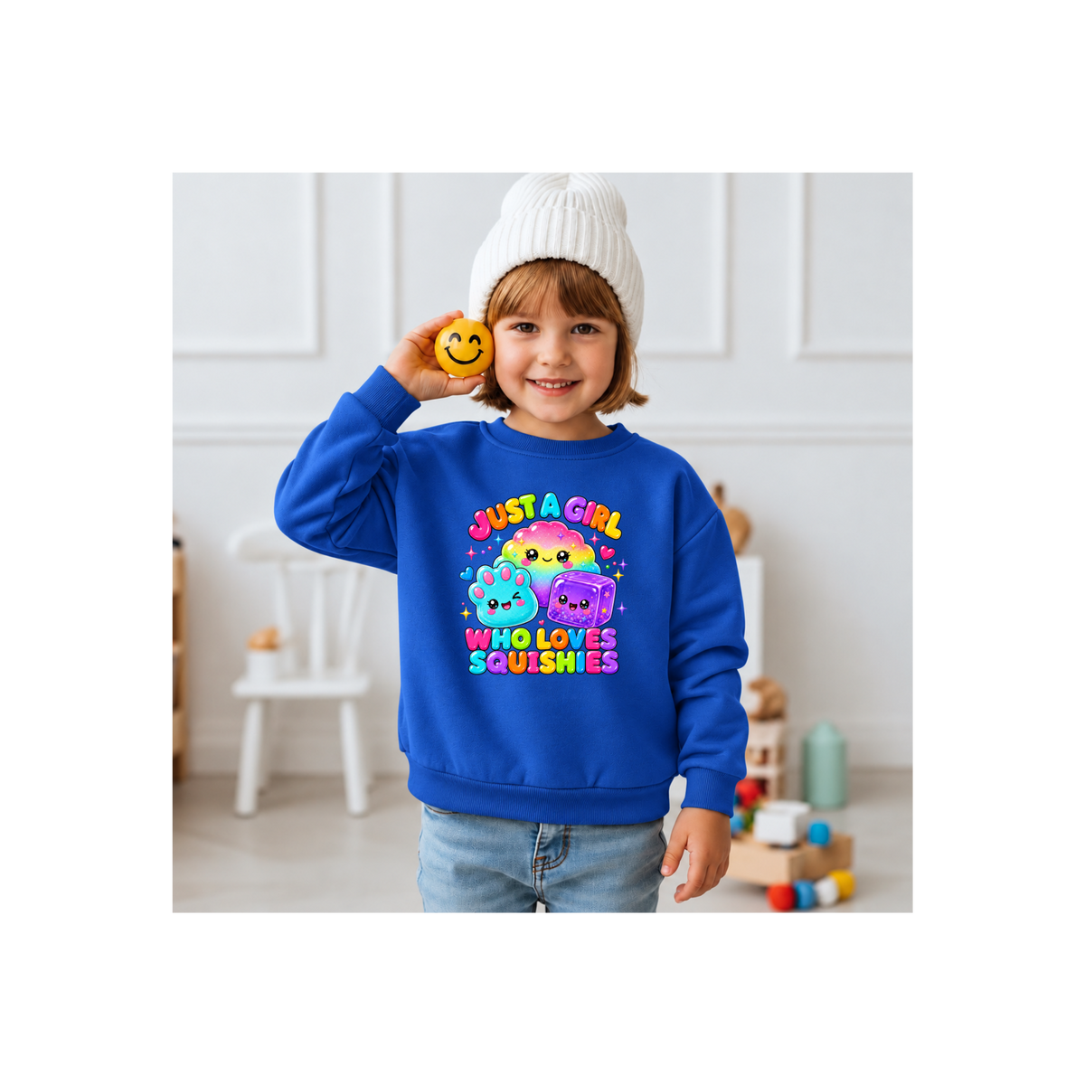 "Just A Girl Who Loves Squishies" Cute Kawaii Squeeze Toy Kids Crewneck Sweatshirt