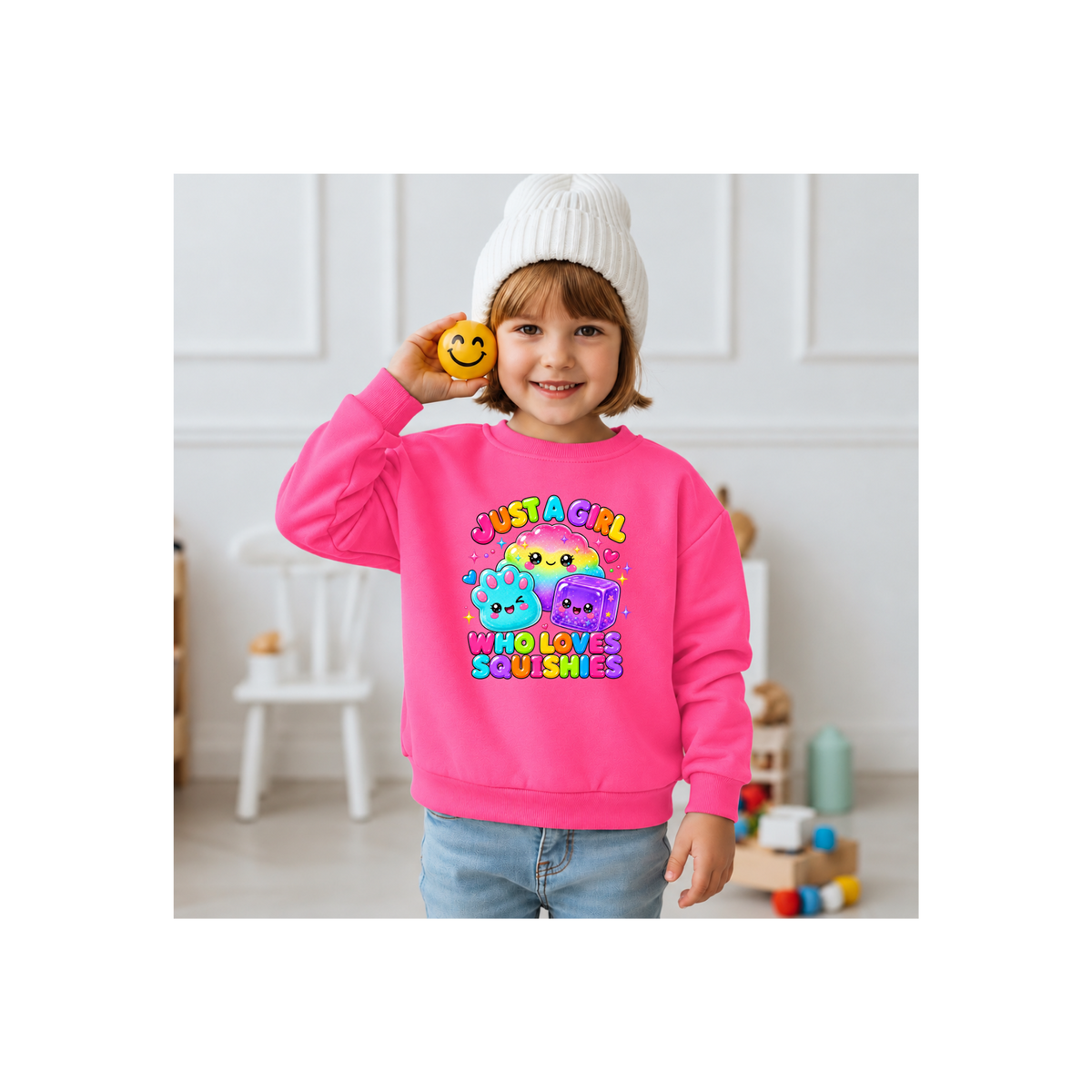 "Just A Girl Who Loves Squishies" Cute Kawaii Squeeze Toy Kids Crewneck Sweatshirt