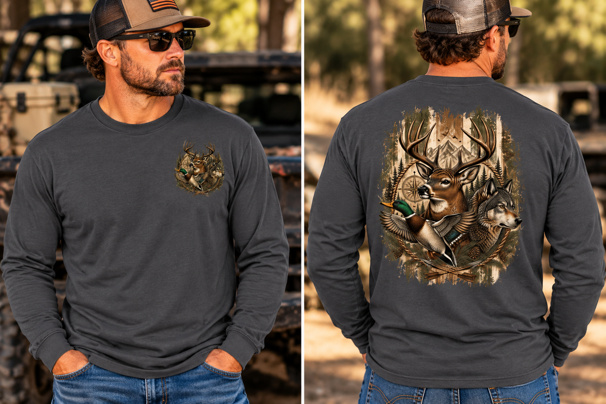 Buck Wolf Mallard Duck Long Sleeve T-Shirt